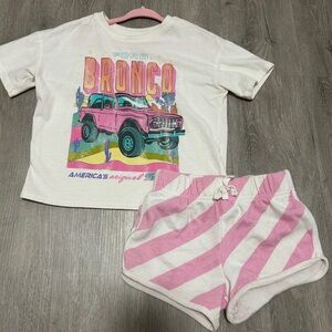 Ford Bronco Graphic Tee and Pink Striped Shorts Set